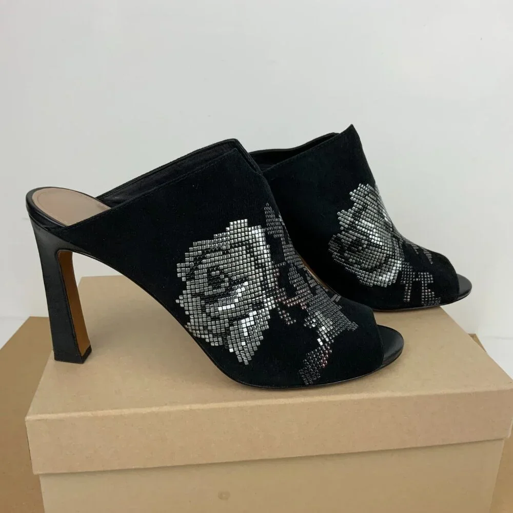 Donald J Pliner Elora Suede Brocade Mule in Black Sz 9M - Picture 8 of 16